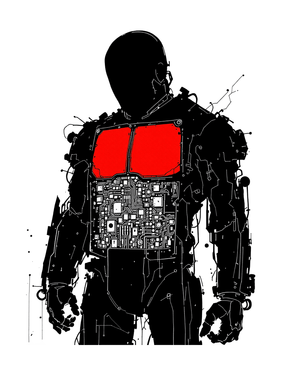 humanoid robot torso with open panel