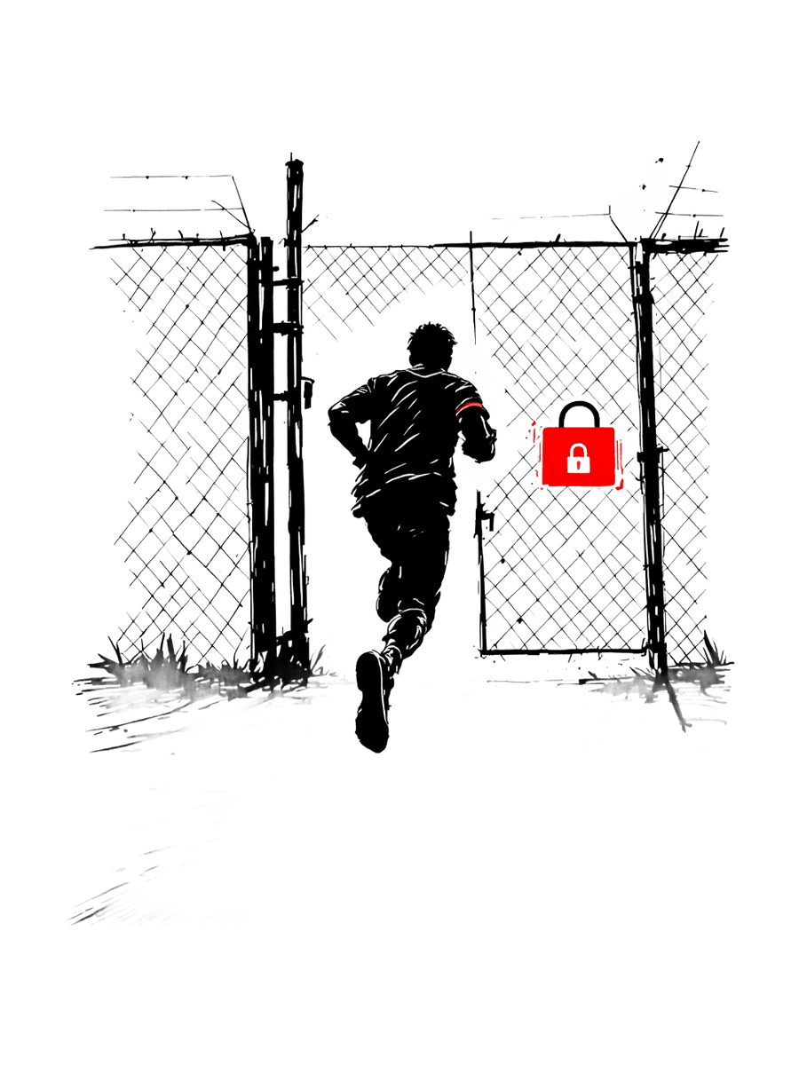runner silhouette behind gate